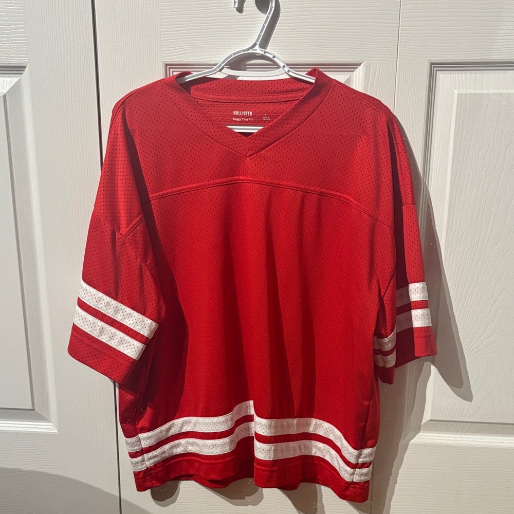Red and White V-Neck Jersey